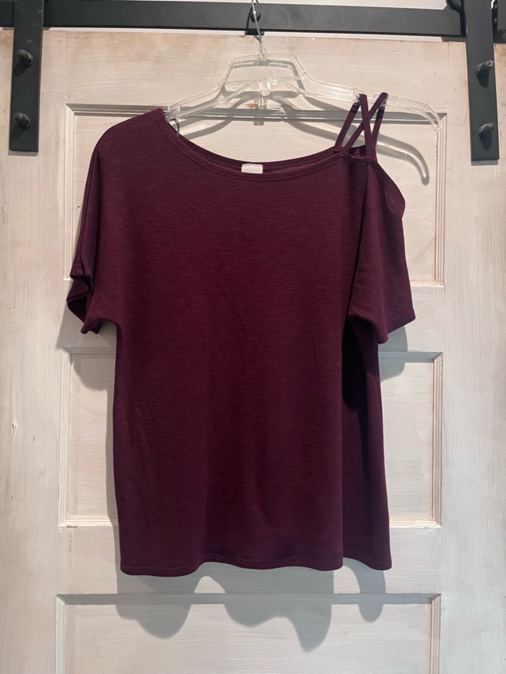 Kaileigh Double-Strap One-Shoulder Top in Deep Wine
